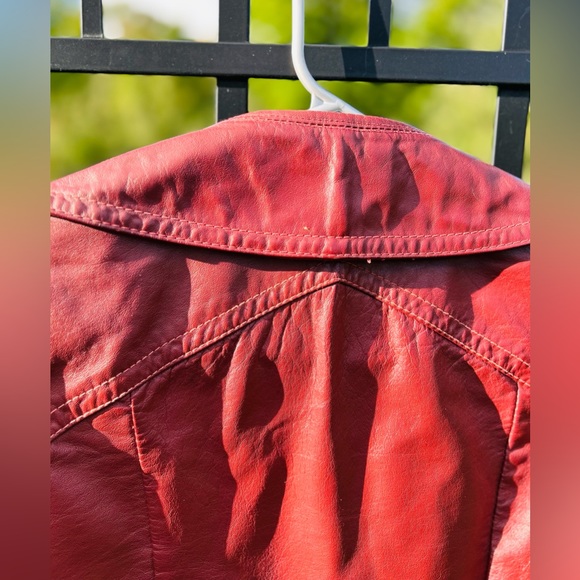 Vintage 1970s Sears Jr Bazaar Genuine Leather Jacket | Burgundy | Size 7/Small - Picture 10 of 16
